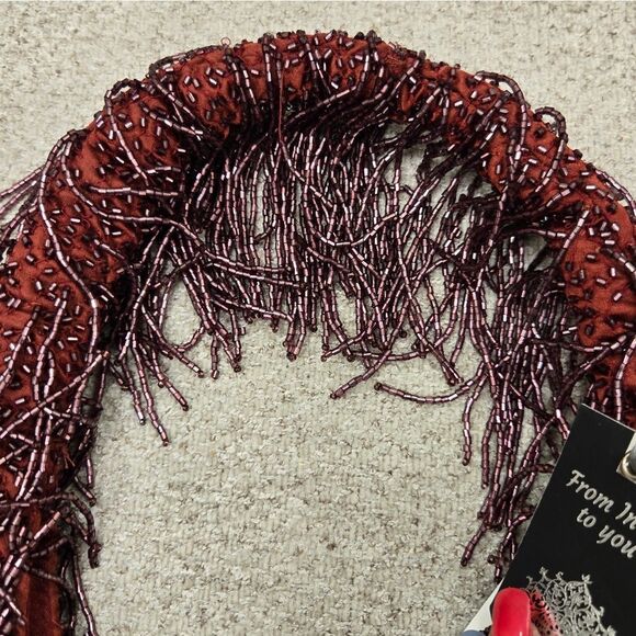 VIRAL Beaded Fringe Burgundy Handbag - Picture 4 of 5